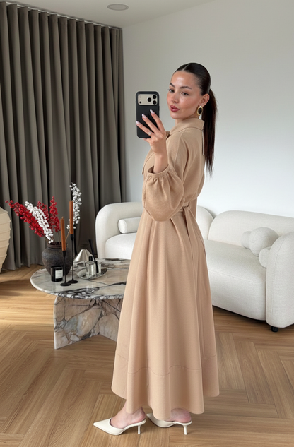 Ayşima Yaka Detaylı Elbise VİZON