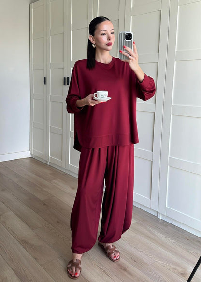 Şalvar Pantolonlu Modal Takım BORDO