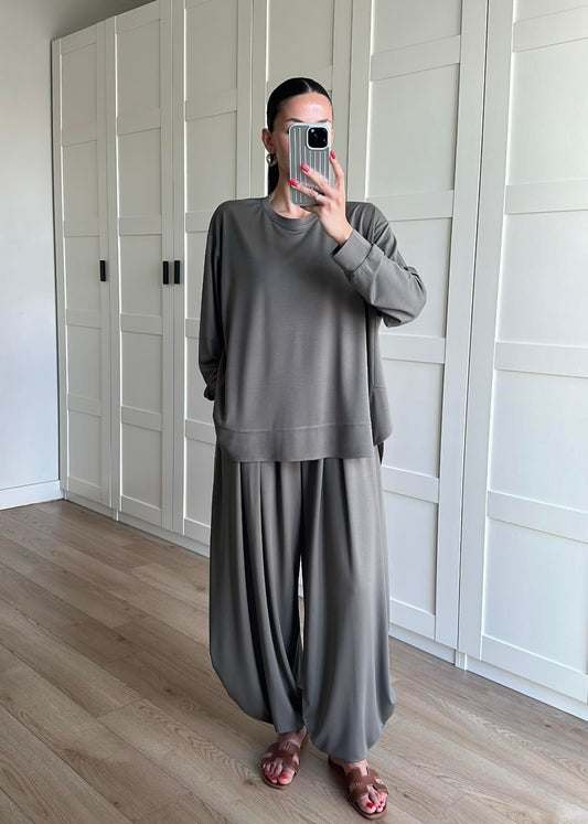 Şalvar Pantolonlu Modal Takım ANTRASİT