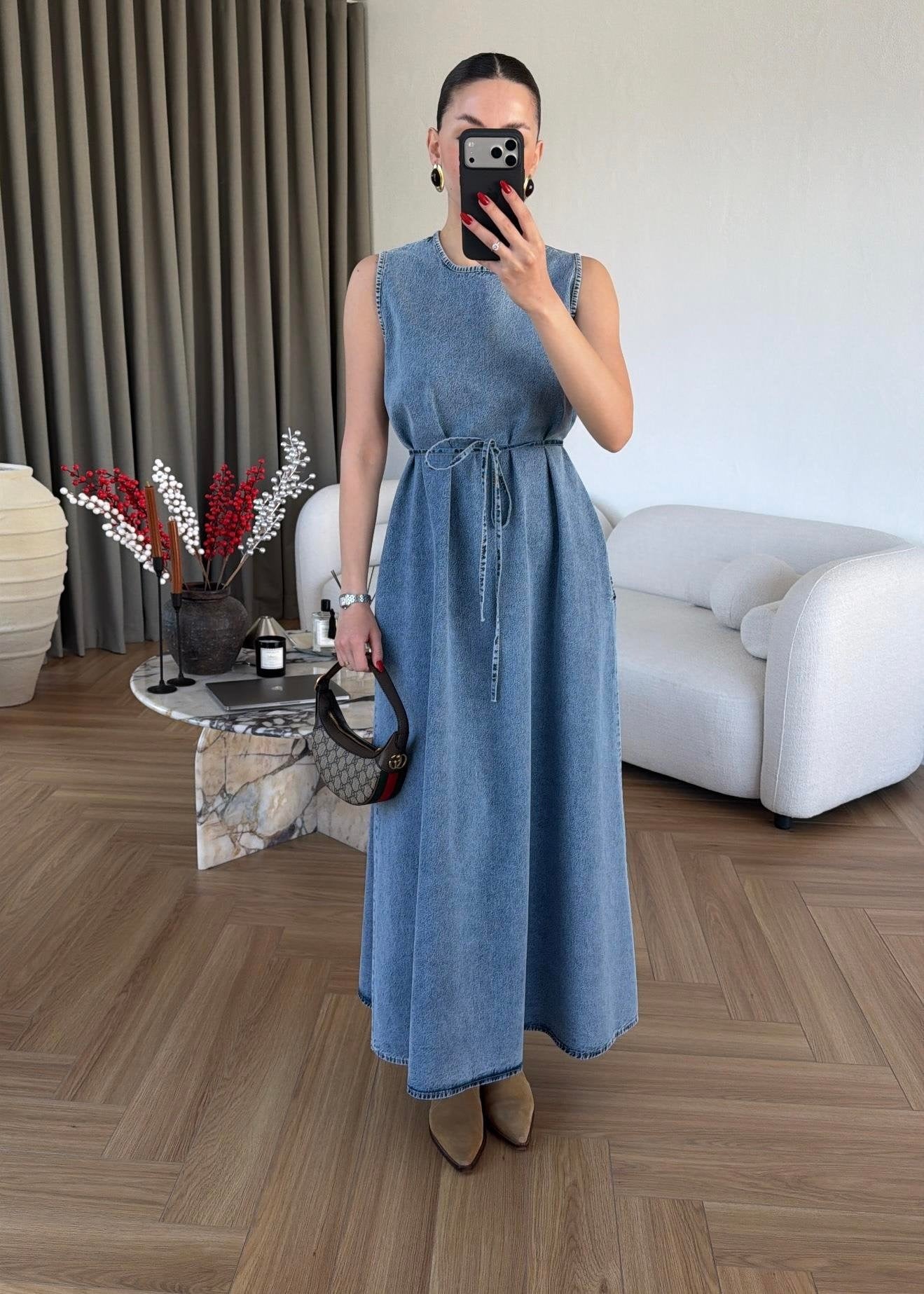 Gömlekli Elbiseli Denim Takım BUZ MAVİ
