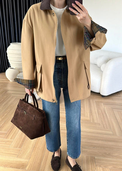 Torba Cepli Ekose Detaylı Ceket CAMEL